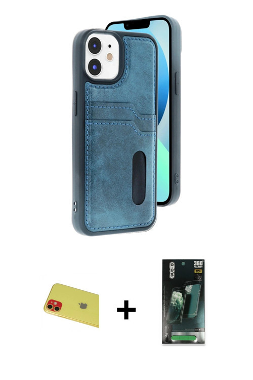 ieg™ iPhone 11 Kılıf Yörünge Işık Serisi - Siyah 360 Mat Full Body Arka Koruyucu + Kırmızı Rainbow K