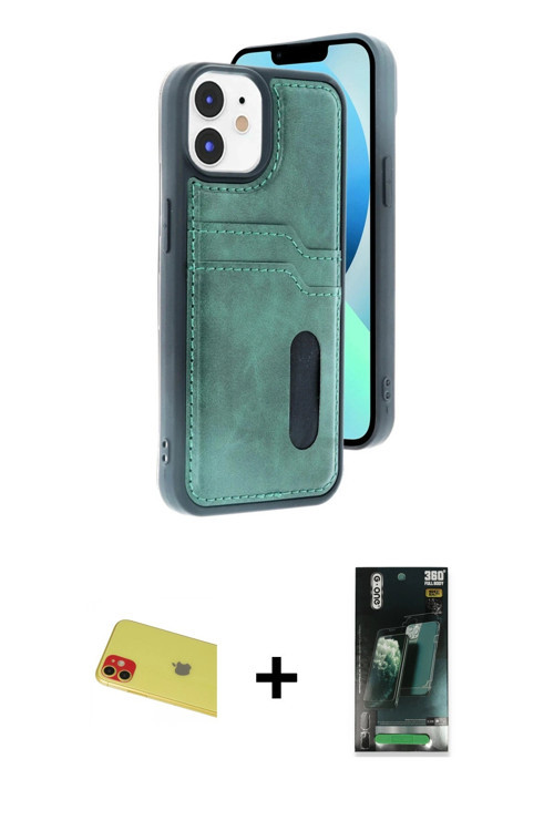 ieg™ iPhone 11 Kılıf Yörünge Işık Serisi - Siyah 360 Mat Full Body Arka Koruyucu + Kırmızı Rainbow K