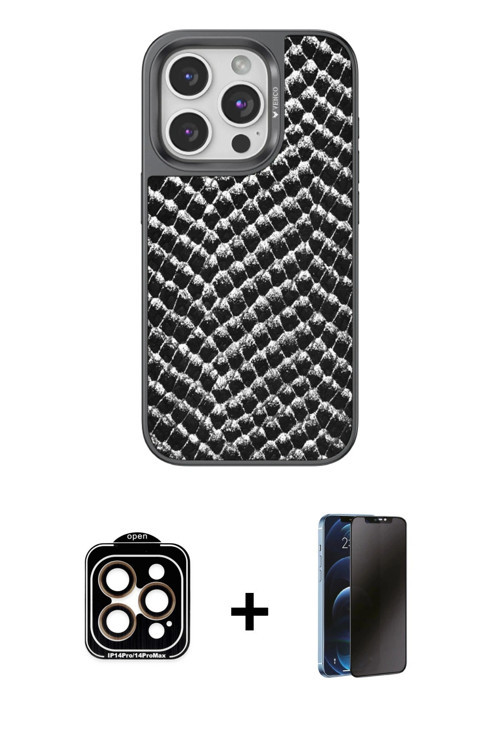 ieg™ iPhone 15 Pro Max Kılıf Vadi Özel Seri - Siyah 3D Antistatik Hayalet Cam Ekran Koruyucu + Turun
