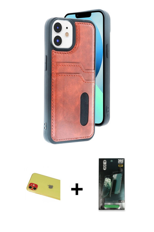 ieg™ iPhone 11 Kılıf Yörünge Işık Serisi - Siyah 360 Mat Full Body Arka Koruyucu + Kırmızı Rainbow K