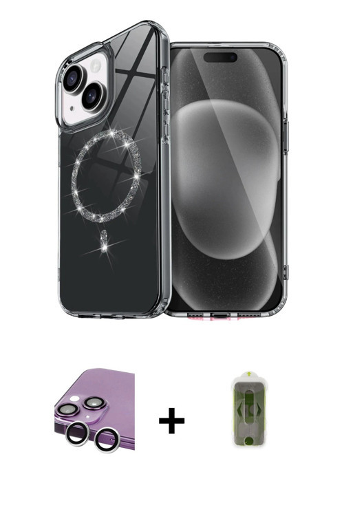 ieg™ iPhone 14 Kılıf Kıvılcım Form Prime - Siyah Joko Magic 5D Hayalet Cam + Gümüş Raze Metal Kamera