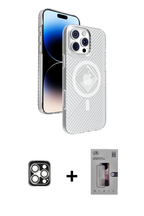 ieg™ iPhone 16 Pro Max Kılıf Nova Modern Prime - Siyah Bilvis 3D Mat Cam Ekran Koruyucu + Gümüş PVD