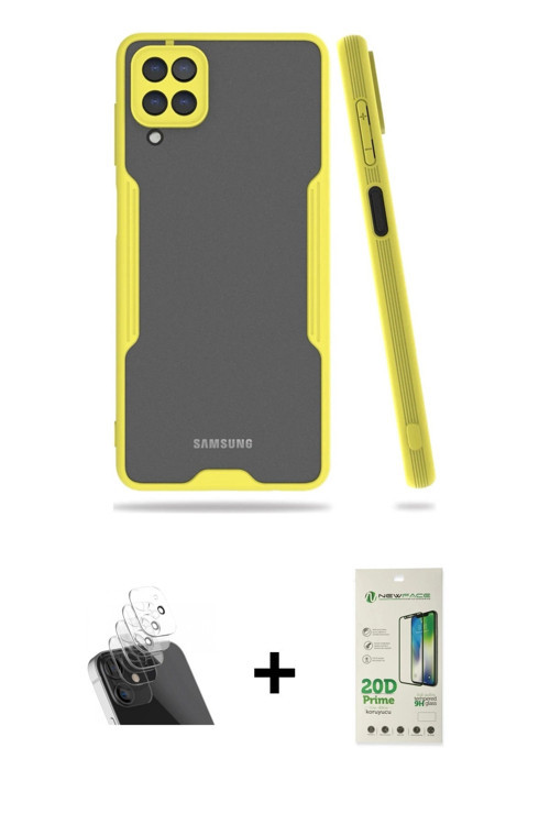 ieg™ Galaxy A22 Kılıf Atlas Asil Serisi - Siyah 20D Premium Cam Ekran Koruyucu + Şeffaf Kamera Lens