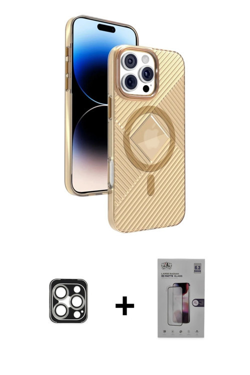 ieg™ iPhone 16 Pro Max Kılıf Nova Modern Prime - Siyah Bilvis 3D Mat Cam Ekran Koruyucu + Gümüş PVD