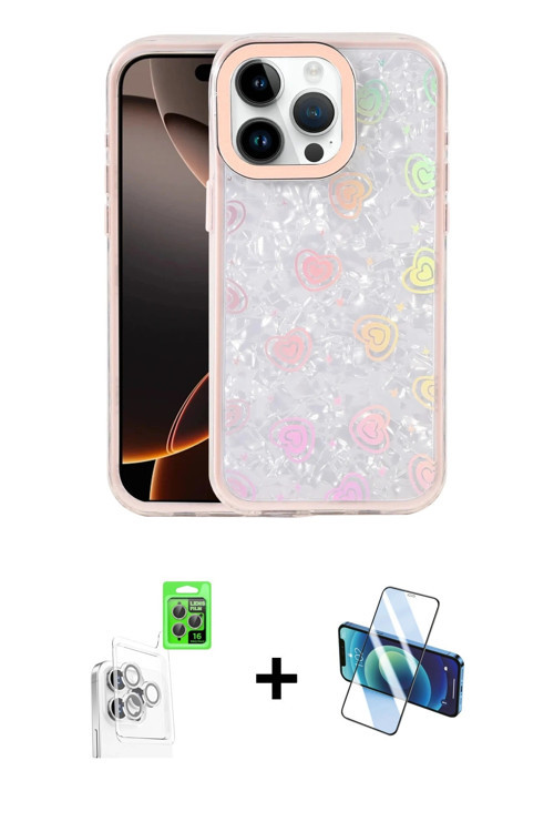 ieg™ iPhone 16 Pro Kılıf Odak Prime - Siyah 3D Antistatik Cam Ekran Koruyucu + Beyaz Raze Metal Kame