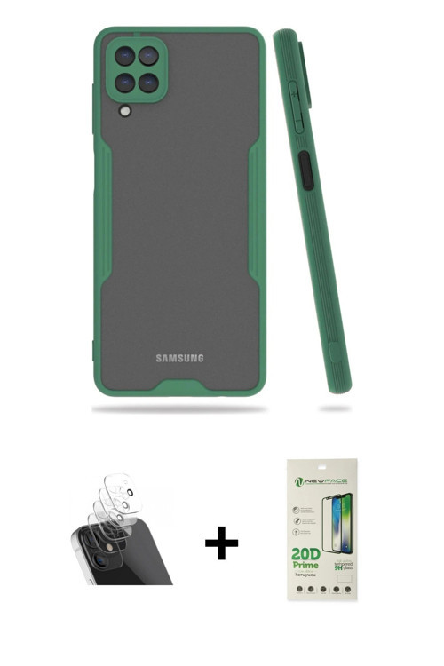 ieg™ Galaxy A22 Kılıf Atlas Asil Serisi - Siyah 20D Premium Cam Ekran Koruyucu + Şeffaf Kamera Lens