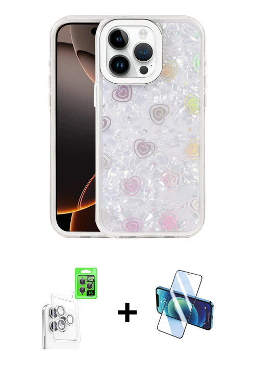 ieg™ iPhone 16 Pro Kılıf Odak Prime - Siyah 3D Antistatik Cam Ekran Koruyucu + Beyaz Raze Metal Kame