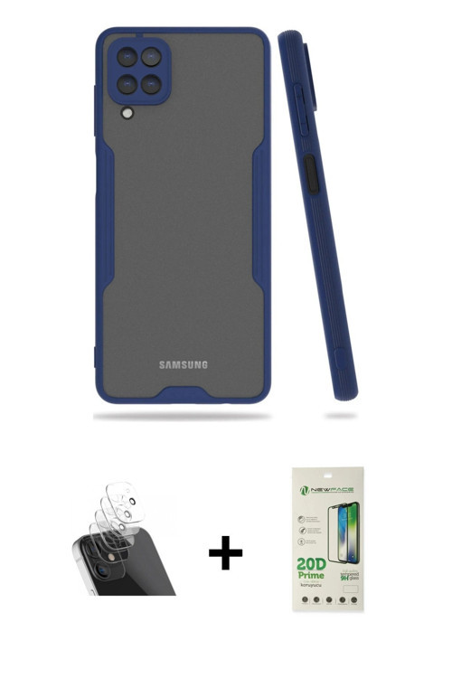 ieg™ Galaxy A22 Kılıf Atlas Asil Serisi - Siyah 20D Premium Cam Ekran Koruyucu + Şeffaf Kamera Lens