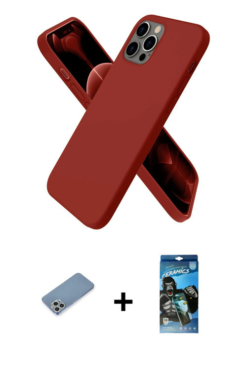 ieg™ iPhone 12 Pro Max Kılıf Kozmos Yansıma Özel Seri - Siyah 34D Izgaralı Cam + Gümüş Shine Kamera