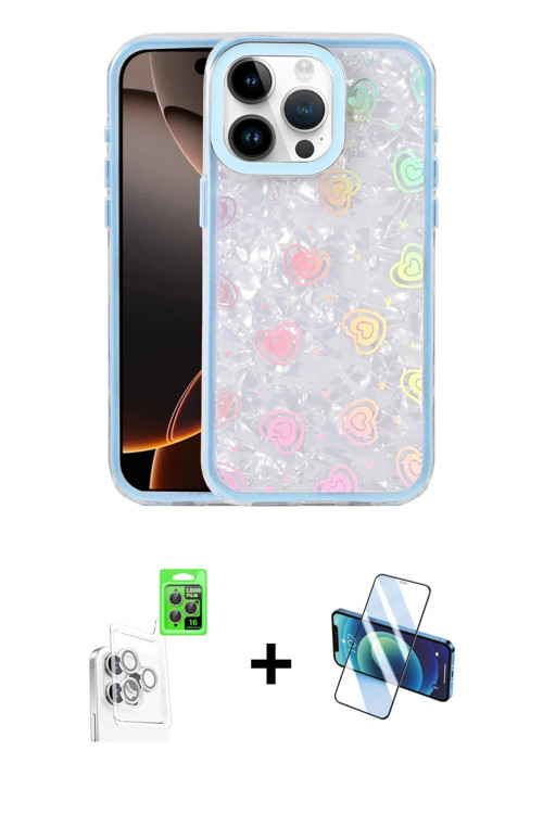 ieg™ iPhone 16 Pro Kılıf Odak Prime - Siyah 3D Antistatik Cam Ekran Koruyucu + Beyaz Raze Metal Kame