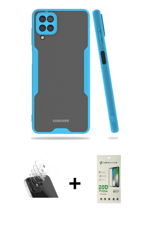 ieg™ Galaxy A22 Kılıf Atlas Asil Serisi - Siyah 20D Premium Cam Ekran Koruyucu + Şeffaf Kamera Lens