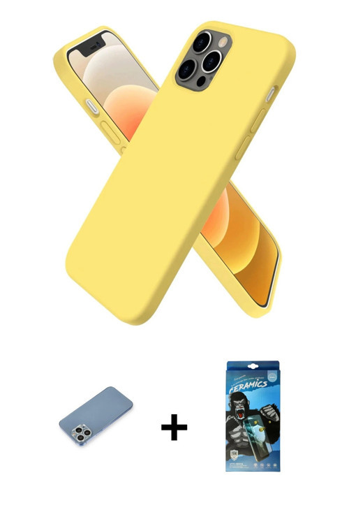 ieg™ iPhone 12 Pro Max Kılıf Kozmos Yansıma Özel Seri - Siyah 34D Izgaralı Cam + Gümüş Shine Kamera