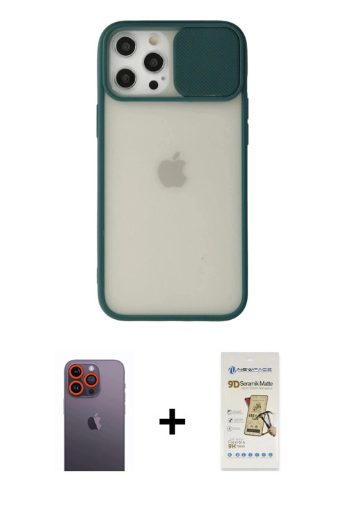 ieg™ iPhone 12 Pro Max Kılıf Vadi Çizgi - Siyah Mat Seramik Nano Ekran Koruyucu + Turuncu Neon Fosfo