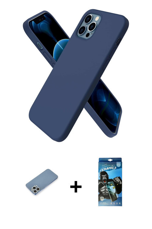ieg™ iPhone 12 Pro Max Kılıf Kozmos Yansıma Özel Seri - Siyah 34D Izgaralı Cam + Gümüş Shine Kamera