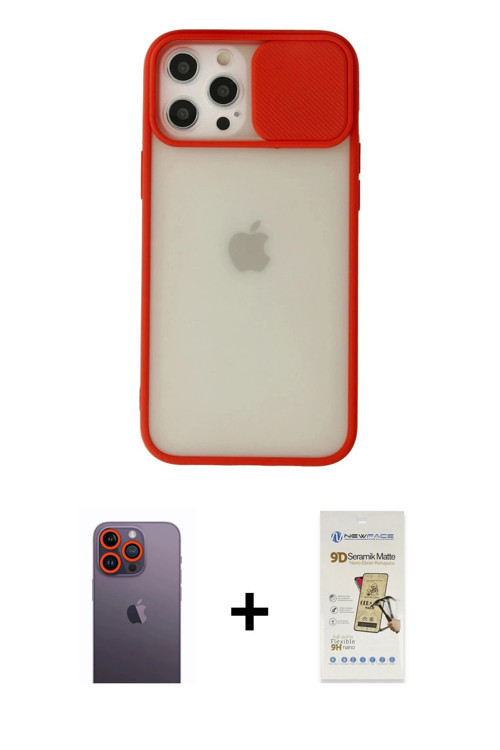 ieg™ iPhone 12 Pro Max Kılıf Vadi Çizgi - Siyah Mat Seramik Nano Ekran Koruyucu + Turuncu Neon Fosfo