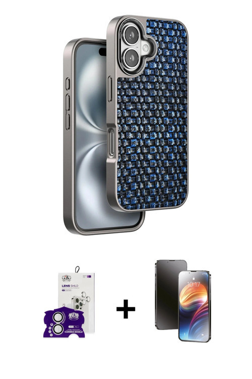 ieg™ iPhone 16 Kılıf Siluet Form Serisi - Siyah 3D Antistatik Mat Seramik Nano Ekran Koruyucu + Gümü