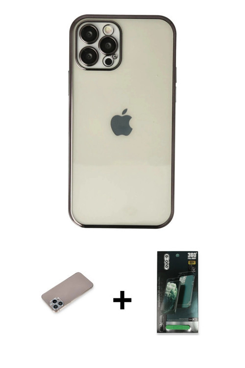 ieg™ iPhone 12 Pro Kılıf Vadi Minimal - Siyah 360 Mat Full Body Arka Koruyucu + Sierra Blue Shine Ka