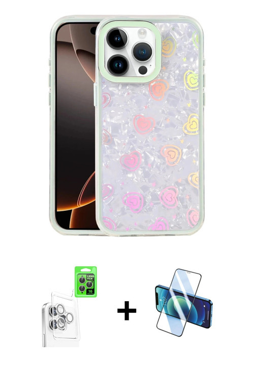 ieg™ iPhone 16 Pro Kılıf Odak Prime - Siyah 3D Antistatik Cam Ekran Koruyucu + Beyaz Raze Metal Kame