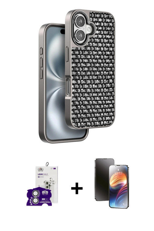 ieg™ iPhone 16 Kılıf Siluet Form Serisi - Siyah 3D Antistatik Mat Seramik Nano Ekran Koruyucu + Gümü