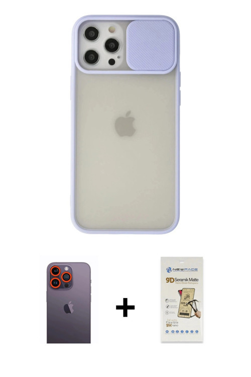ieg™ iPhone 12 Pro Max Kılıf Vadi Çizgi - Siyah Mat Seramik Nano Ekran Koruyucu + Turuncu Neon Fosfo