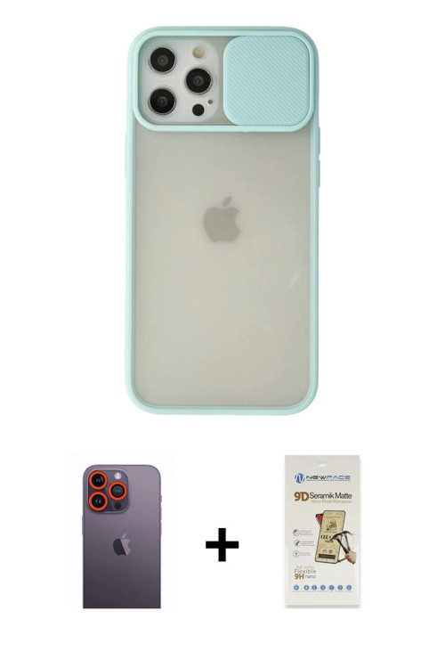 ieg™ iPhone 12 Pro Max Kılıf Vadi Çizgi - Siyah Mat Seramik Nano Ekran Koruyucu + Turuncu Neon Fosfo