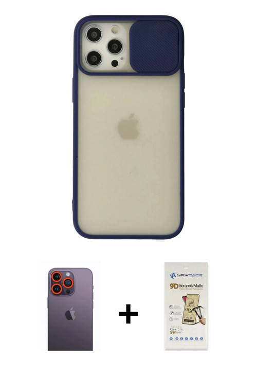 ieg™ iPhone 12 Pro Max Kılıf Vadi Çizgi - Siyah Mat Seramik Nano Ekran Koruyucu + Turuncu Neon Fosfo