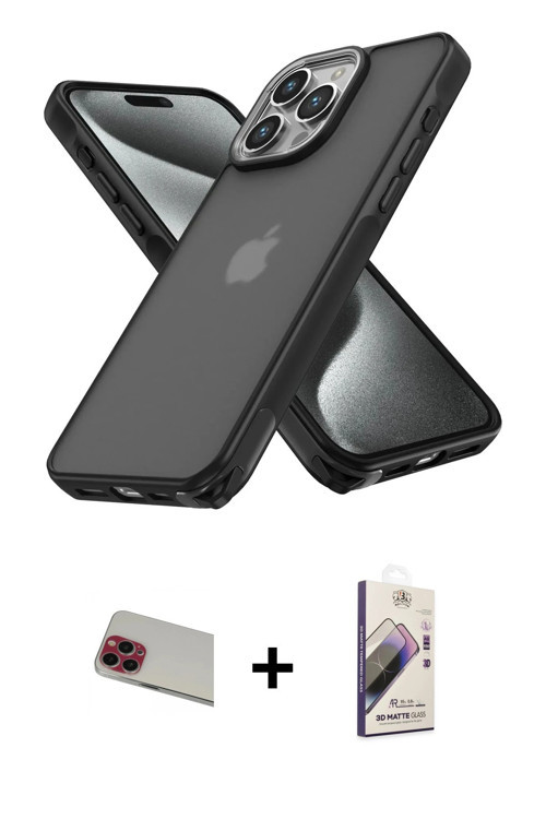 ieg™ iPhone 13 Pro Max Kılıf Atlas Form - Siyah Bilvis 3D Mat Cam Ekran Koruyucu + Kırmızı Rainbow K
