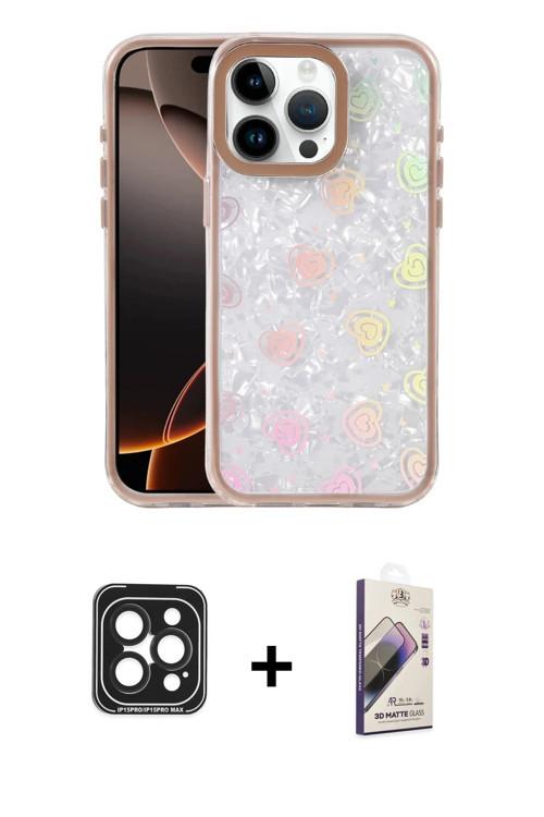 ieg™ iPhone 15 Pro Max Kılıf Odak Prime - Siyah Bilvis 3D Mat Cam Ekran Koruyucu + Siyah PVD Metal K