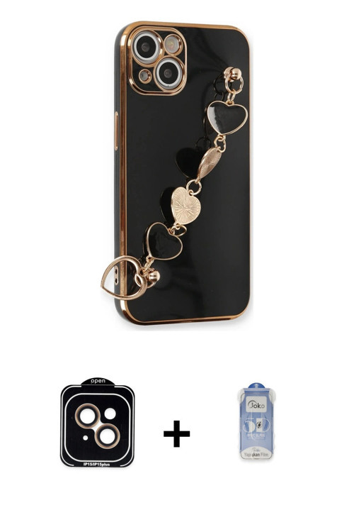 ieg™ iPhone 14 Kılıf Nova Işık Prime - Siyah Joko Magic 5D Cam + Turuncu PVD Metal Kamera Lens