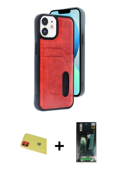 ieg™ iPhone 11 Kılıf Yörünge Işık Serisi - Siyah 360 Mat Full Body Arka Koruyucu + Kırmızı Rainbow K