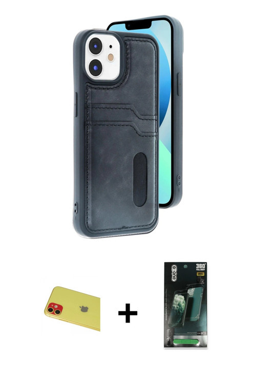 ieg™ iPhone 11 Kılıf Yörünge Işık Serisi - Siyah 360 Mat Full Body Arka Koruyucu + Kırmızı Rainbow K