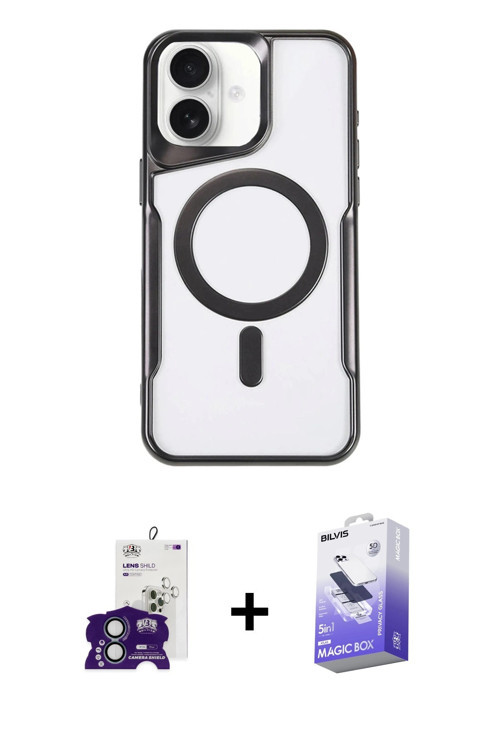 iPhone 16 Kılıf Yadigar Klasik Özel Seri - Siyah Bilvis 5in1 5D Magic Hayalet Cam Ekran Koruyuc