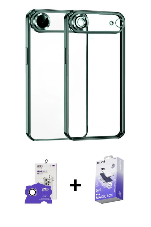 ieg™ iPhone 17 Air Kılıf Vadi Minimal - Siyah Bilvis 5in1 5D Magic Hayalet Cam Ekran Koruyucu + Gold