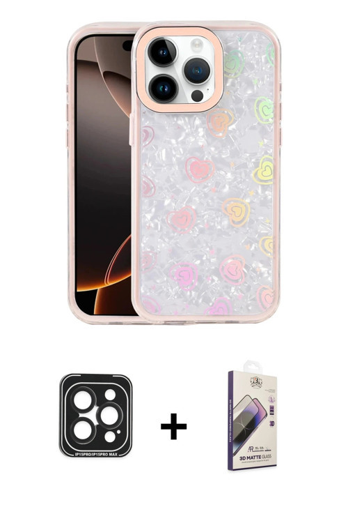 ieg™ iPhone 15 Pro Max Kılıf Odak Prime - Siyah Bilvis 3D Mat Cam Ekran Koruyucu + Siyah PVD Metal K
