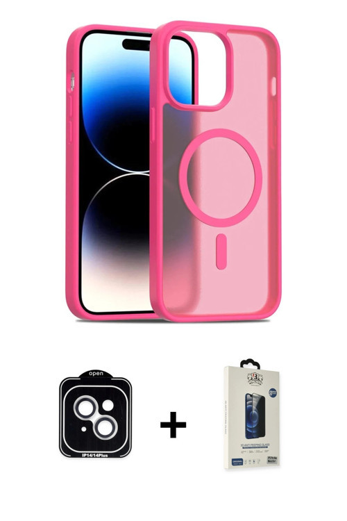 ieg™ iPhone 14 Kılıf Siluet Minimal Prime - Siyah Bilvis Hayalet Cam Ekran Koruyucu + Gümüş PVD Meta