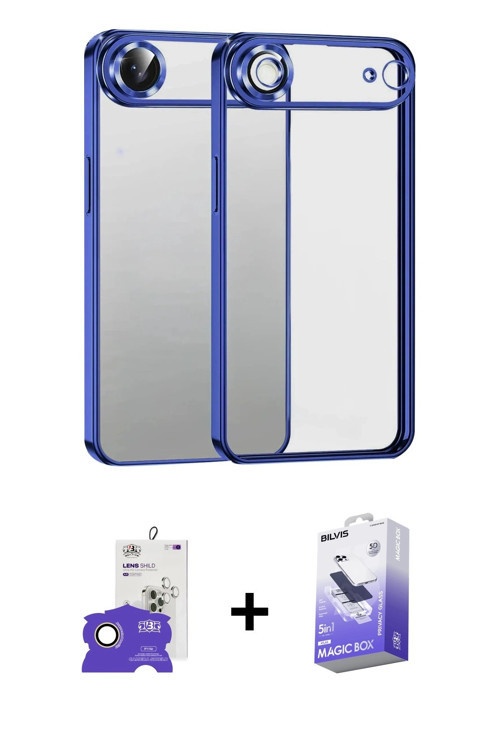 ieg™ iPhone 17 Air Kılıf Vadi Minimal - Siyah Bilvis 5in1 5D Magic Hayalet Cam Ekran Koruyucu + Gold
