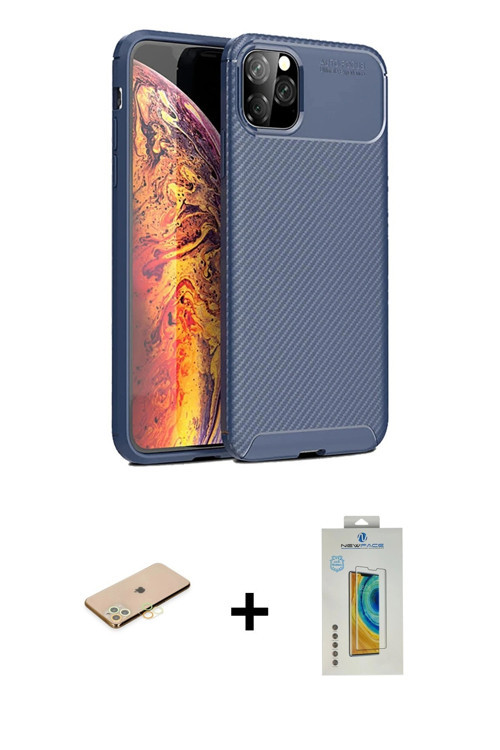 ieg™ iPhone 11 Pro Kılıf Eksen Form Prime - Siyah Polymer Nano Ekran Koruyucu + Sarı Renkli Kamera L