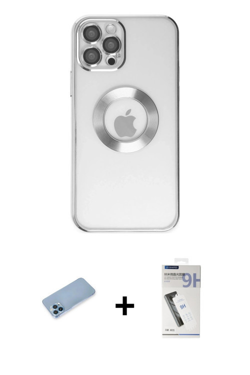 ieg™ iPhone 12 Pro Kılıf Pusula Form - Şeffaf Uv Polymer Nano Ekran Koruyucu + Mavi Shine Kamera Len