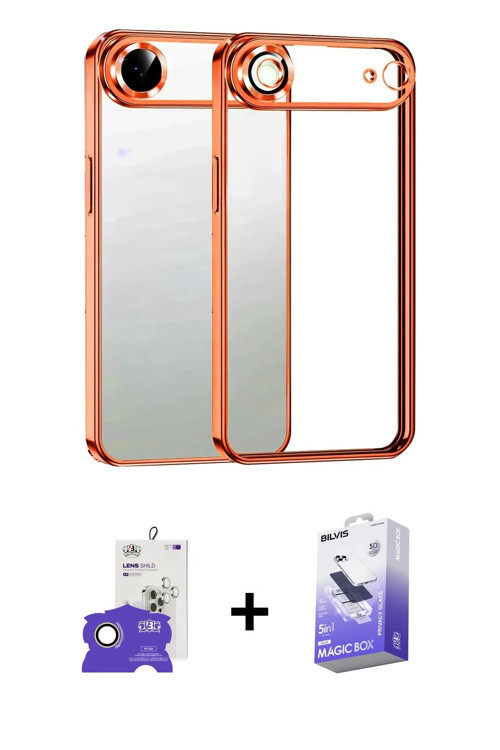 ieg™ iPhone 17 Air Kılıf Vadi Minimal - Siyah Bilvis 5in1 5D Magic Hayalet Cam Ekran Koruyucu + Gold