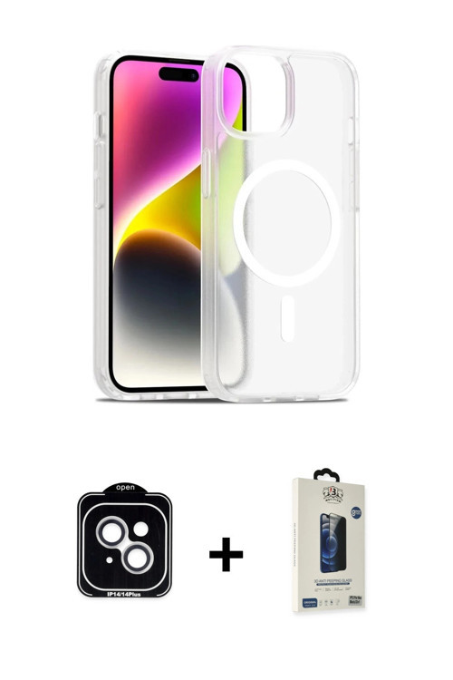 ieg™ iPhone 14 Kılıf Siluet Minimal Prime - Siyah Bilvis Hayalet Cam Ekran Koruyucu + Gümüş PVD Meta