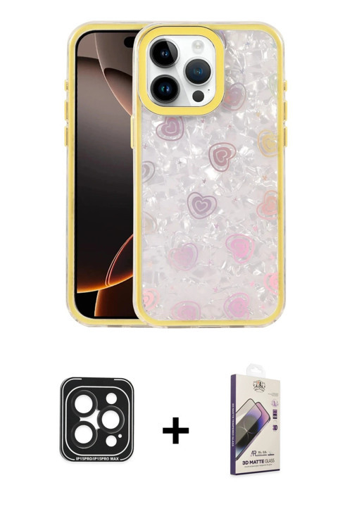 ieg™ iPhone 15 Pro Max Kılıf Odak Prime - Siyah Bilvis 3D Mat Cam Ekran Koruyucu + Siyah PVD Metal K
