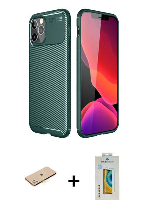 ieg™ iPhone 11 Pro Kılıf Eksen Form Prime - Siyah Polymer Nano Ekran Koruyucu + Sarı Renkli Kamera L