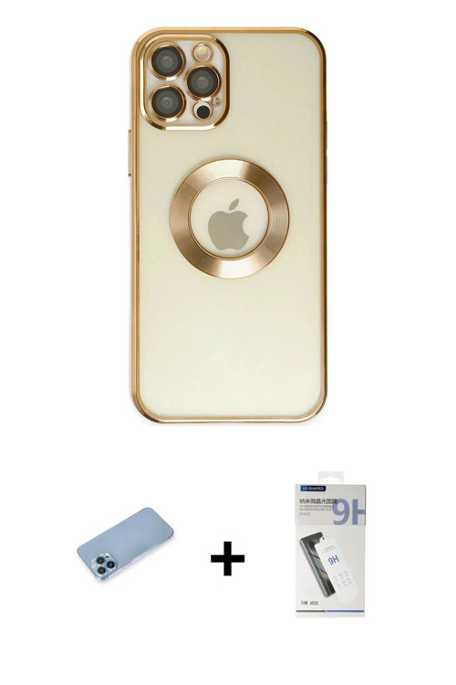 ieg™ iPhone 12 Pro Kılıf Pusula Form - Şeffaf Uv Polymer Nano Ekran Koruyucu + Mavi Shine Kamera Len