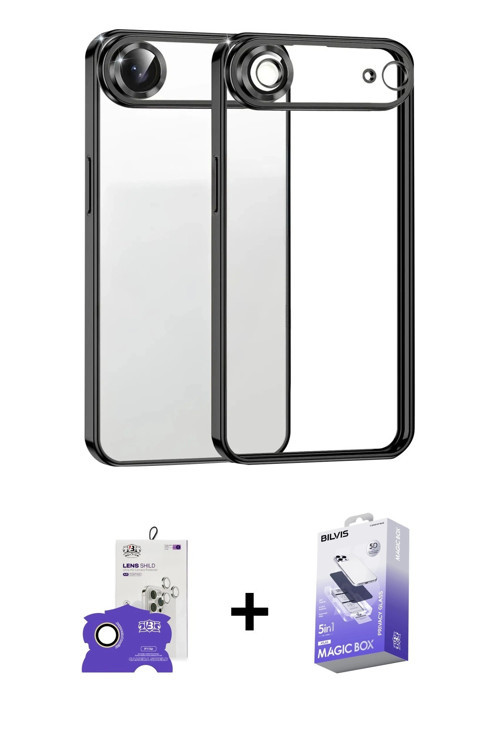 ieg™ iPhone 17 Air Kılıf Vadi Minimal - Siyah Bilvis 5in1 5D Magic Hayalet Cam Ekran Koruyucu + Gold