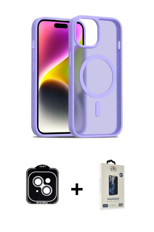 ieg™ iPhone 14 Kılıf Siluet Minimal Prime - Siyah Bilvis Hayalet Cam Ekran Koruyucu + Gümüş PVD Meta