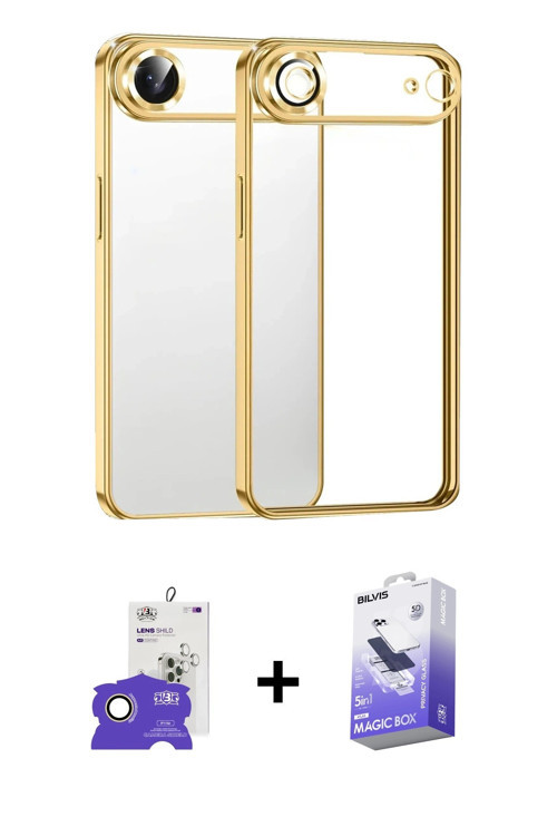 ieg™ iPhone 17 Air Kılıf Vadi Minimal - Siyah Bilvis 5in1 5D Magic Hayalet Cam Ekran Koruyucu + Gold