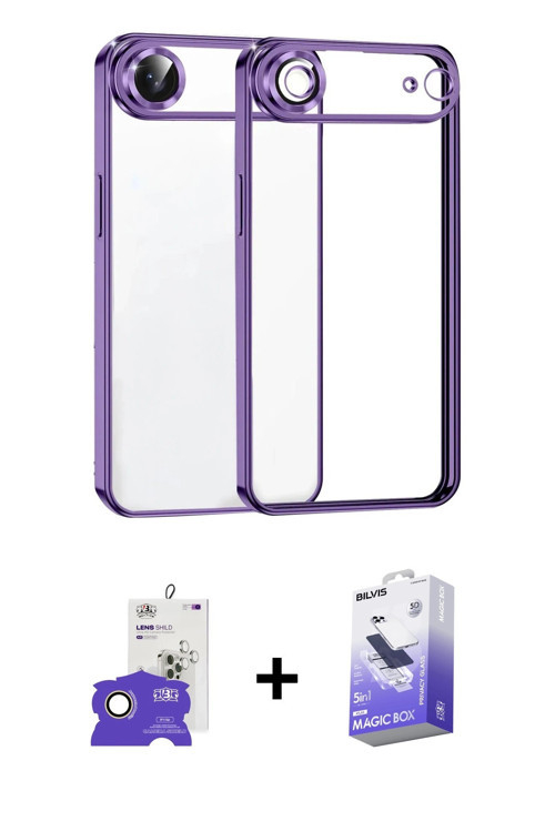 ieg™ iPhone 17 Air Kılıf Vadi Minimal - Siyah Bilvis 5in1 5D Magic Hayalet Cam Ekran Koruyucu + Gold