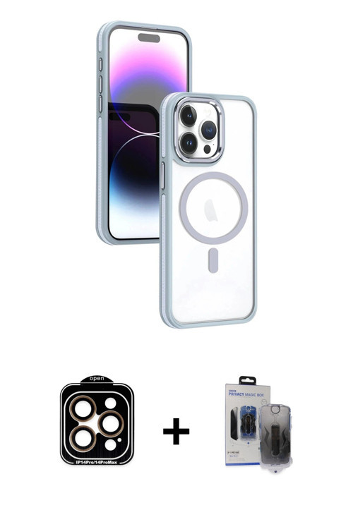 ieg™ iPhone 15 Pro Max Kılıf Yörünge Klasik - Siyah Vanessa Magic Hayalet Cam + Turuncu PVD Metal Ka