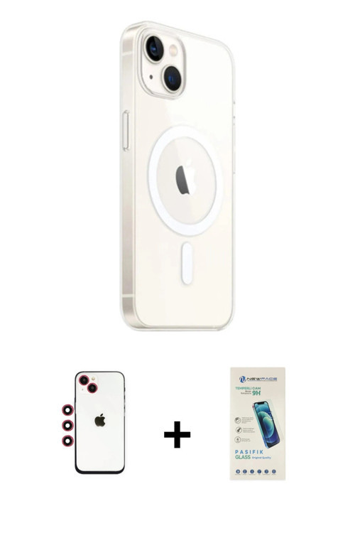 ieg™ iPhone 14 Kılıf Ahenk Yansıma Prime - Şeffaf Pasifik Cam Ekran Koruyucu + Kırmızı Shine Kamera