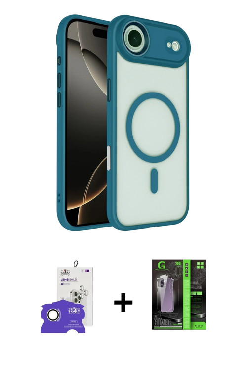 ieg™ iPhone 17 Air Kılıf Kıvılcım Prime - Şeffaf 360 Full Body Arka Koruyucu + Gümüş Bilvis Titan Ka